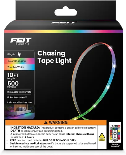Vista 9 de Feit Electric Tira de luz LED para interiores de 5 pies, regulable, 0.1 pulgadas de ancho, persecución multicolor, alimentada por USB, patrones
