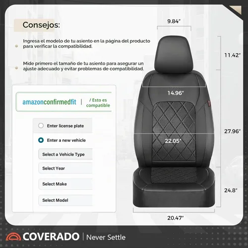 Vista 5 de Coverado Juego completo de fundas de asiento de automóvil, fundas de asiento de 5 asientos, protectores de asiento de malla transpirable, ajuste