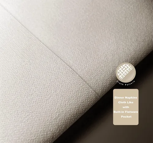 Vista 5 de Servilletas desechables de cena de tela con bolsillo incorporado para cubiertos, servilletas de boda de lino de aspecto blanco y dorado, preplegadas