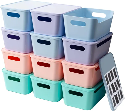 Vista 12 de Tiawudi Paquete de 12 contenedores de almacenamiento de 4.5L, cestas de almacenamiento de plástico para organización del hogar y aula, contenedores