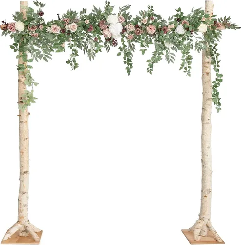 Vista 11 de Flores de arco de boda, guirnaldas de eucalipto con flores blancas, arco artificial para decoración de ceremonia de telón de fondo de recepción