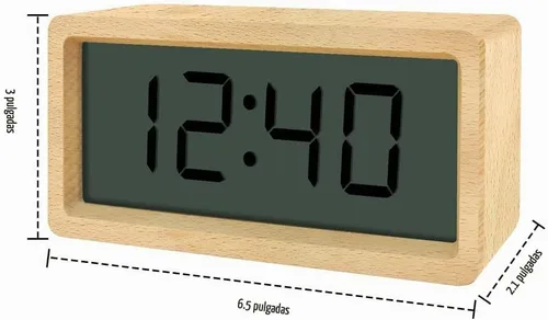 Vista 2 de Everwood - Relojes de alarma digitales grandes de madera para dormitorios con pantalla LCD de números grandes, función de repetición, funciona