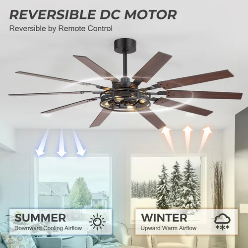Vista 4 de Ventiladores de techo estilo granja de 60 pulgadas con luces rústicas, ventiladores de techo con jaula con control remoto, ventilador de techo