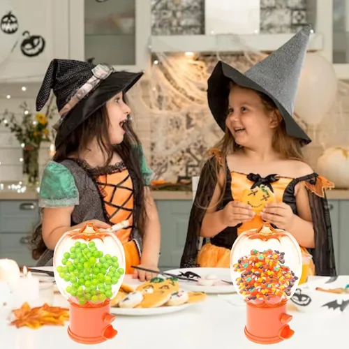Vista 5 de A1U - Dispensador de dulces de plástico en forma de calabaza de Halloween de 6.5 pulgadas, organizador de almacenamiento para regalos de fiesta