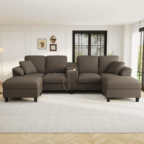 Vista 11 de Sofá modular en forma de L de 120.3 pulgadas con otomana de almacenamiento, cómodo sofá de gran tamaño con puerto USB, almacenamiento lateral