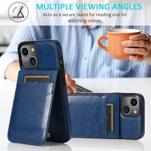 Vista 4 de Asuwish Funda compatible con iPhone 15 de 6.1 pulgadas con protector de pantalla de vidrio templado y tarjetero para tarjetas de crédito, soporte