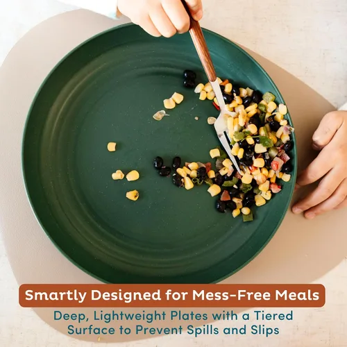 Vista 4 de Nook Theory Juego de 8 platos reutilizables de paja de trigo - Platos de cena no tóxicos y sin plástico para niños y adultos, plato ligero