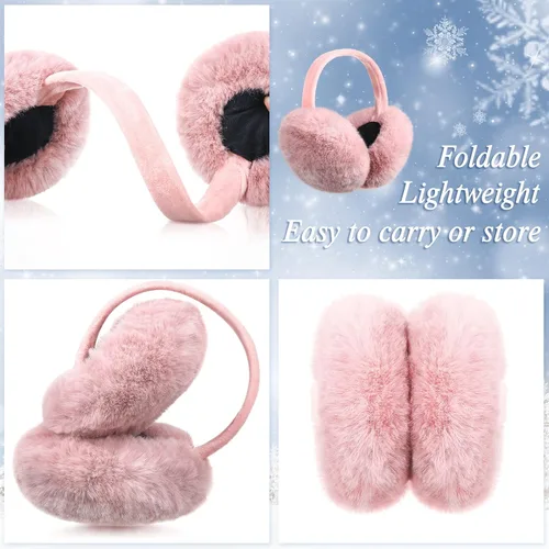 Vista 3 de Geyoga Ear Muffs 4 Pieces Faux Fur Warm Ear Covers Foldable Winter Women Furry Ear Muffs Women's Ear Warmers