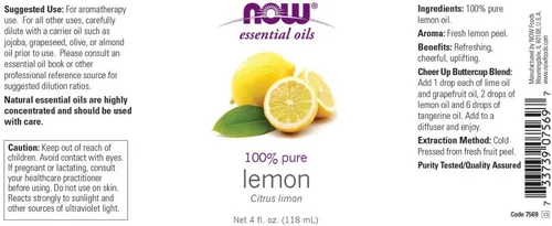 Vista 2 de NOW Foods Aceite de limón, 4 onzas líquidas + 1 cuentagotas de vidrio
