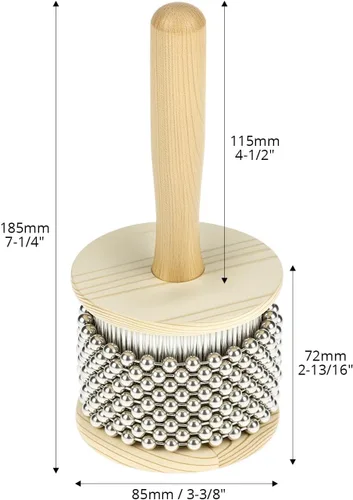 Vista 3 de QWORK Cabasa Instrumento musical de percusión de madera, coctelera de cuentas de acero inoxidable de 3.5 pulgadas con mango de madera