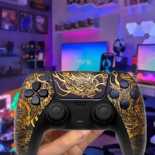 Vista 5 de Carcasa frontal trasera delantera y cubierta de almohadilla táctil personalizada con tornillos herramientas para PS5 Game Controller Shells Black
