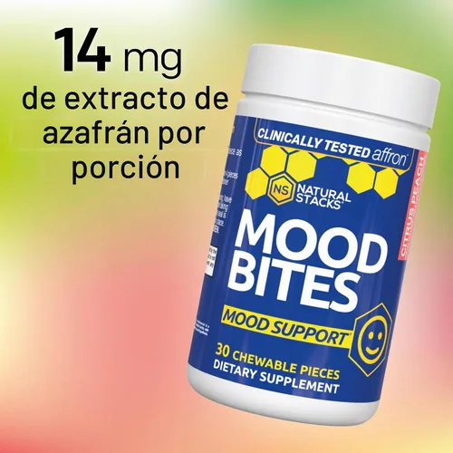 Vista 4 de Mood Bites - Suplemento de azafrán con vitamina B3, melocotón cítrico, 30