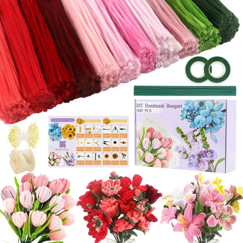 Vista 11 de 400 Pcs Pipe Cleaners Craft for Flowers, 5 Colored Pipe Cleaner Flower Kit Rosa Purpl