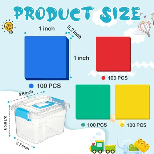 Vista 2 de Jexine 400 Pcs Foam Square Counters Color Tiles Square Color Sorting Tiles Math Counters Manipulatives, Sorting Toy, Counting, Learning, Classroom