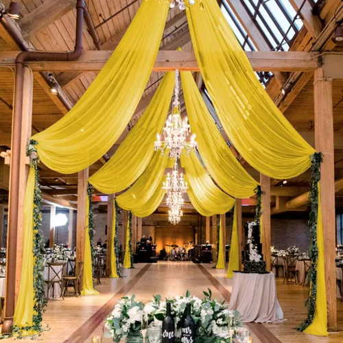Vista 13 de MODFUNS Cortinas de boda para decoración de techo, cortinas de arco de boda azul bebé, 5 x 20 pies, 2 paneles de gasa transparente, cortina de tul