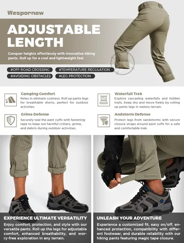 Vista 5 de Wespornow Hiking Travel Pants for Men Lightweight Water-Resistant Quick Dry Outdoor Pants for Fishing Camping