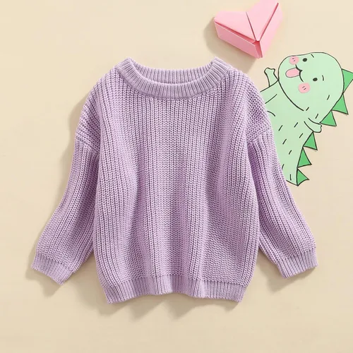 Vista 2 de Karwuiio Suéter de punto para bebé, niña, niño, cuello redondo, manga larga, sudadera para otoño e invierno