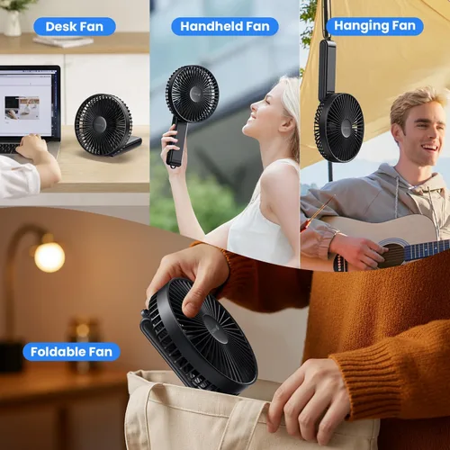 Vista 3 de WSKEN Ventilador de escritorio pequeño y silencioso: ventilador portátil plegable de 180° con pilas, ventilador de mano recargable de 6 pulgadas