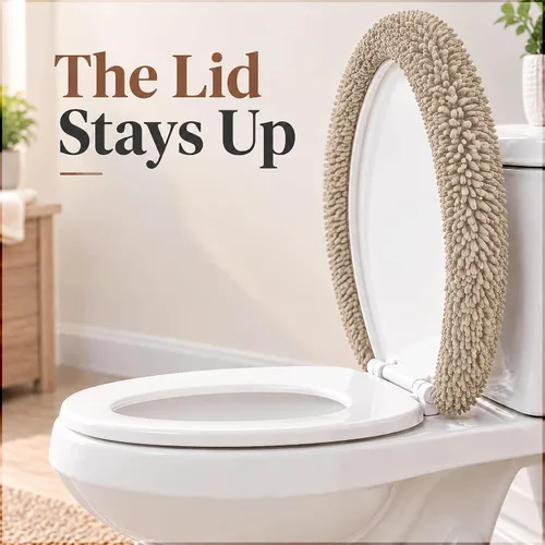 Vista 4 de Mayshine - Cubierta de microfibra tipo shaggy para la tapa del asiento del baño, estándar para baño Beige