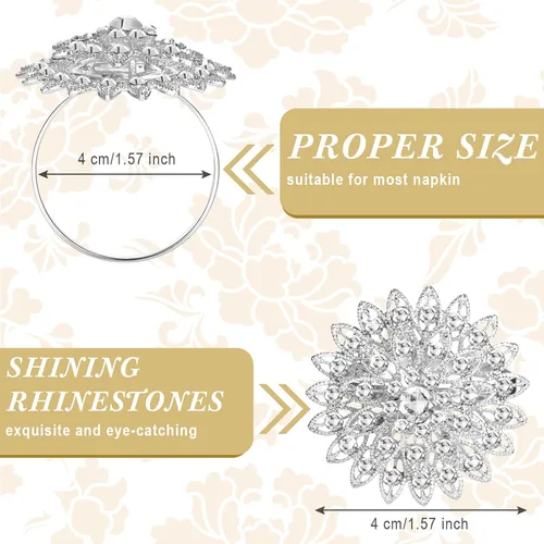 Vista 2 de Geiserailie 6 Piezas Anillos de Servilleta Plateados Flor Cristal Brillante Anillos de Diamantes de Imitación Florales Portaservilletas de Diamantes