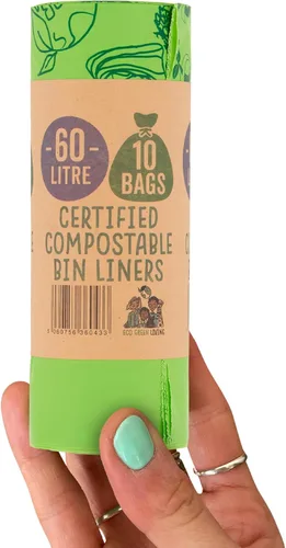 Vista 2 de Eco Green Living - Bolsas de basura biodegradables 100% compostables de 60 litros para residuos de alimentos, bolsas altas de cocina, veganas