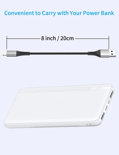 Vista 3 de Cable de carga corto para iPhone de 6 pulgadas, paquete de 3 cables USB a Lightning de 0.5 pies trenzados para iPhone 14, 13, 12, 11 Pro Max, Xs 8