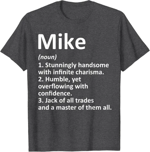 Vista 35 de MIKE Definition - Camiseta divertida para regalo de cumpleaños con nombre personalizado, Negro, S