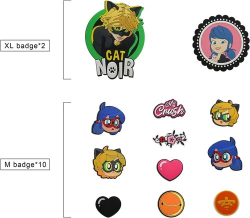Vista 4 de Miraculous Ladybug - Pop n' Swop 12 insignias surtidas de mariquita y gato negro, insignias regulares y XXL, compatible con monederos Pop n' Swop