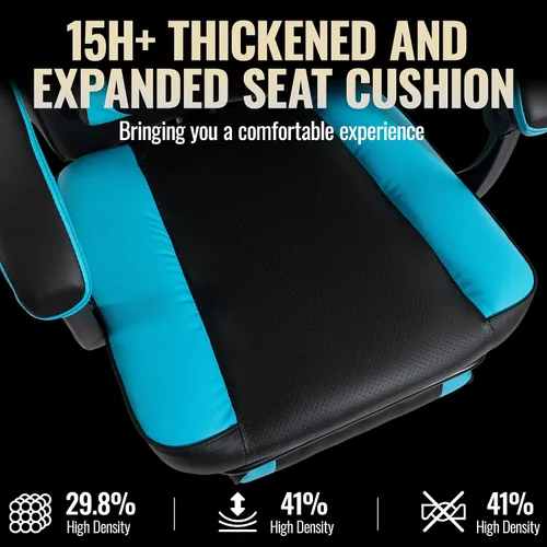 Vista 6 de Ergonomic Gaming Chair,Massage & Footrest,350lb Capacity,Breathable PU,Blue Multi-Function Desk Chair 2-Point Vibration Lumbar Support Height