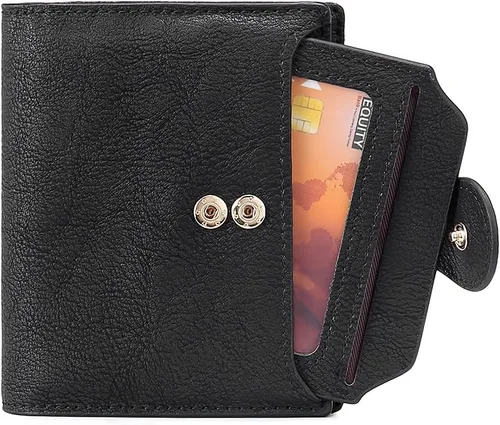 Vista 7 de CLUCI Cartera RFID triple pequeña para mujer, Negro