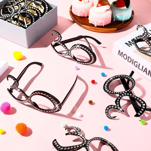 Vista 5 de Huwena 24 Pairs Birthday Glasses Number Crystal Frame Costume Sunglasses Novelty Eyewear Photo Booth Props Party Favors