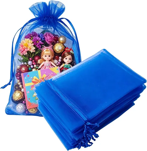 Vista 14 de Juego de 50 bolsas de organza de regalo con cordón azul aguamarina de 4 x 6 pulgadas para baby shower, Navidad, boda, recuerdos de fiesta, despedida
