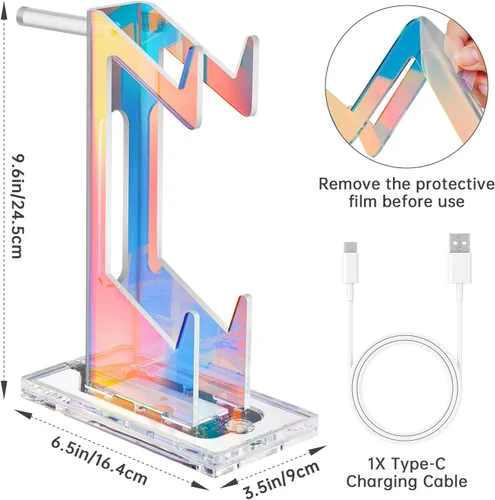 Vista 7 de NiHome Iridescent LED Lighting Acrylic Multi-Tier Game Controller Holder & Headset Stand, USB-Powered 7 Colors & 3 Modes, Anti-Slip Gaming
