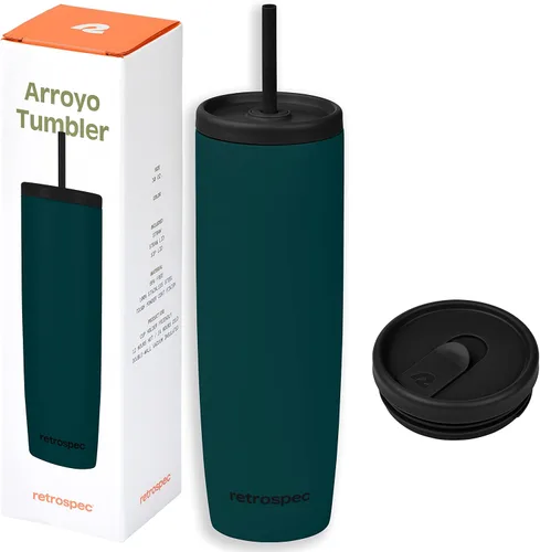 Vista 15 de Retrospec Arroyo - Vaso térmico de acero inoxidable con tapa y pajita, reutilizable, aislado y reutilizable, taza de viaje para café helado, vasos