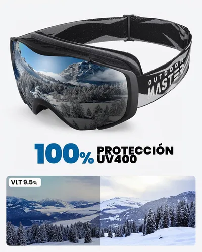 Vista 5 de OutdoorMaster Gafas de esquí con cubierta, gafas de nieve para snowboard OTG antivaho Adulto A01 Vlt 9.4%