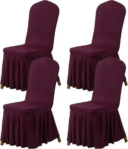Vista 22 de Dimatic Juego de 2 fundas elásticas para sillas de comedor, fundas Parsons con falda, de elastano súper ajuste, funda protectora de asiento para Azul