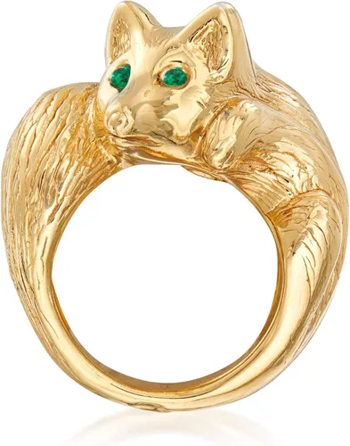 Vista 4 de Ross-Simons Anillo de oro italiano de 18 quilates sobre zorro de ley con detalles de esmeralda