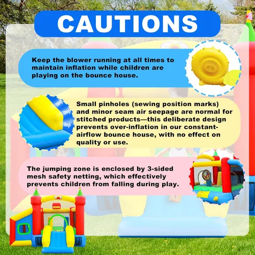 Vista 8 de Casa Inflable para Saltar, Castillo Hinchable con Tobogán y Soplador, Brincolín para Niños con Alberca de Pelotas