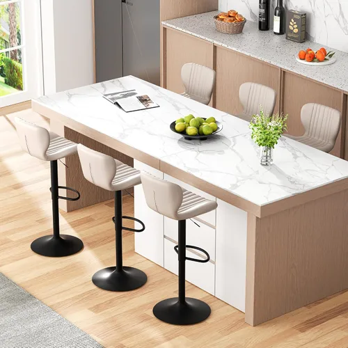 Vista 10 de JAMFLY Juego de 2 taburetes de bar, taburetes de bar ajustables de cuero, taburetes de bar modernos, sillas de isla juego de 2 para cocina