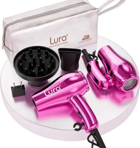 Vista 6 de LURA Secador de pelo automático de viaje de doble voltaje con difusor, secador de pelo de viaje mini con enchufe de la UE y enchufe del Reino Unido