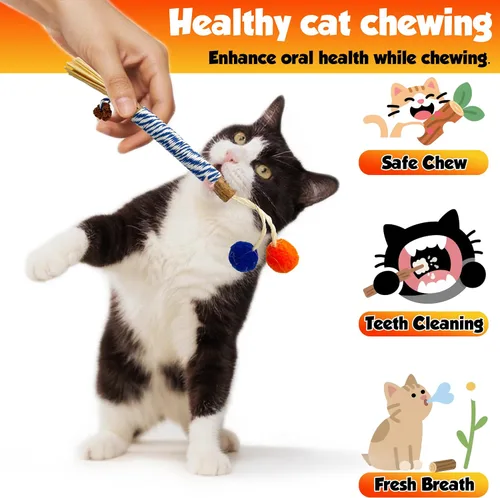 Vista 2 de Catnip - 6 palitos masticables con cuerda de algodón envuelta, juguete natural para el cuidado dental para la limpieza de los dientes y la salud
