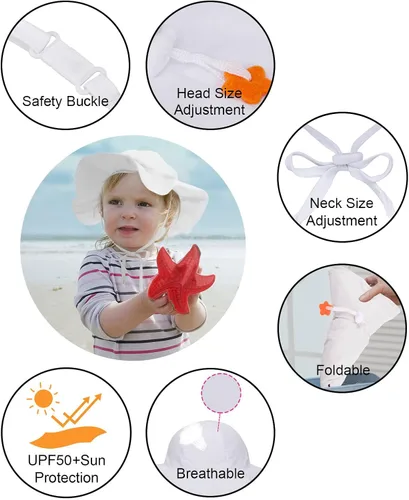 Vista 4 de SimpliKids Sombrero de sol para bebé de ala ancha con protección solar UPF 50+ UV Ray