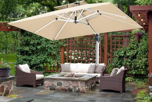 Vista 6 de ABCCANOPY Patio Umbrella Cantilever Double Top Outdoor Offset Umbrella with 360° Rotation