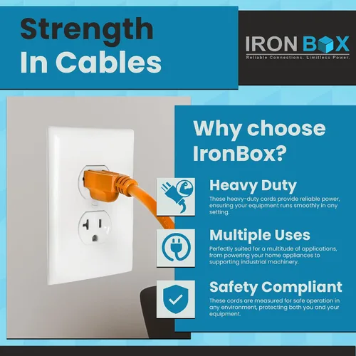Vista 5 de IronBox Electric - Cable de Alimentación de Servicio Pesado 5-15P a C13 - Cable PC SJT 14/3 de 3 Clavijas 15A 125V - Cable para Computadora