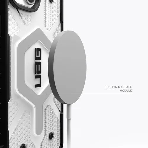 Vista 11 de URBAN ARMOR GEAR UAG - Funda compatible con iPhone 15 Plus de 6.7 pulgadas, Pathfinder Clear Ice/Silver con imán integrado compatible con carga