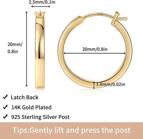Vista 7 de Aretes de aro para mujer, aros planos chapados en oro de 14 quilates Dorado