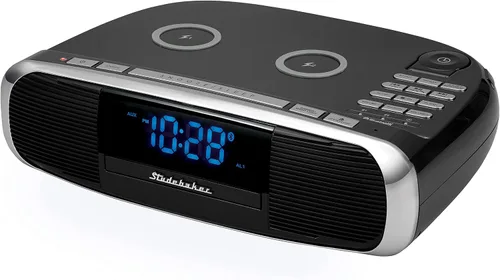 Vista 2 de Studebaker Workstaton Sistema de música HiFi con Bluetooth, radio FM, CD y estación de carga inalámbrica Qi (negro)