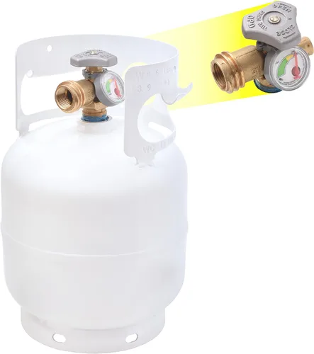 Vista 2 de Flame King Tanque de propano de 5 libras con medidor y soporte para parrillas, barbacoas, camping, pesca, actividades al aire libre