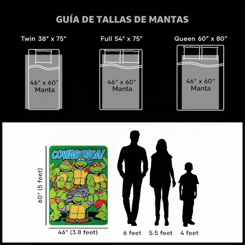 Vista 8 de Northwest Manta Micro Raschel Teenage Mutant Ninja Turtles, 46 x 60 pulgadas, Cowabunga Dudes