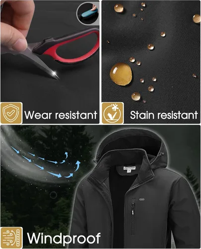 Vista 6 de 33,000ft Chaqueta Softshell para hombre con capucha, forro polar, ligera, impermeable, para senderismo